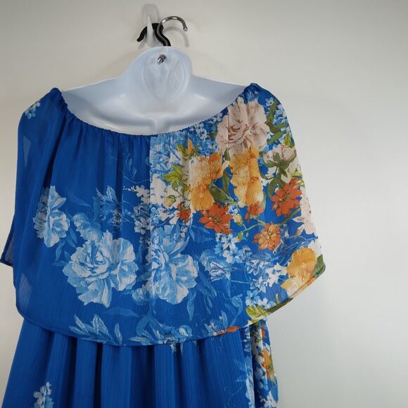 ZARA Cold shoulder Floral Blue Maxi Dress Lined Size L - Picture 11 of 14